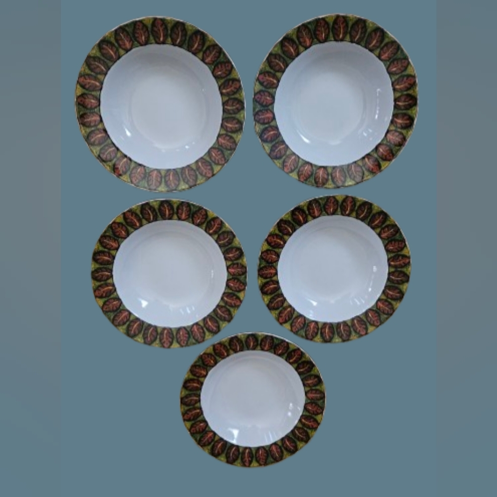 *222 Fifth Masai Pattern Large Rim Soup/Salad Bowls. Set Of 5